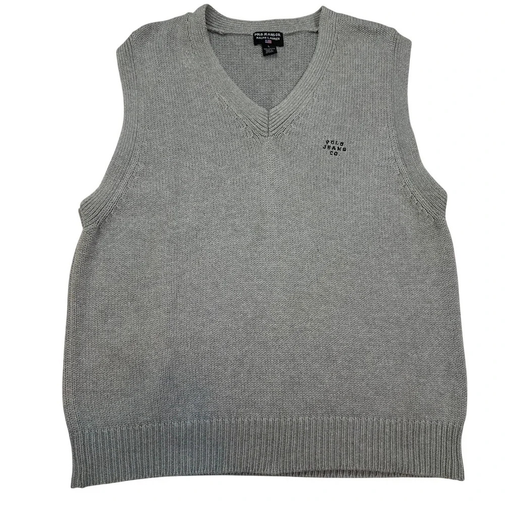 Polo Jeans Co‎ Ralph Lauren Mens Gray Cotton V-Neck Sweater Vest Large RN67437